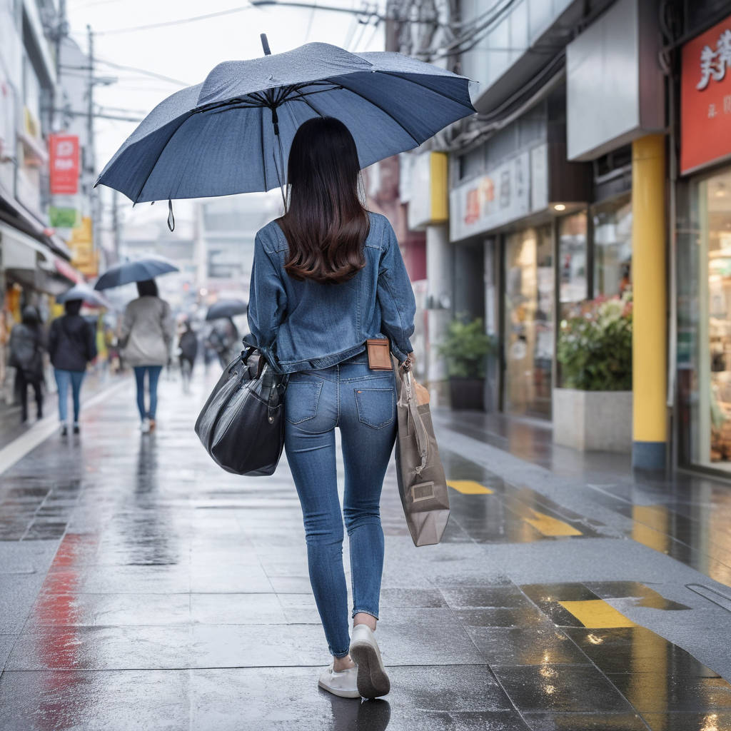 雨の中タイトジーンズで歩く女性の後ろ姿街撮り画像12枚目