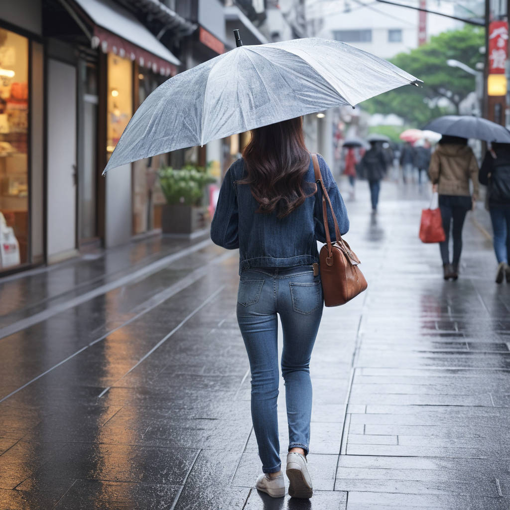 雨の中タイトジーンズで歩く女性の後ろ姿街撮り画像11枚目