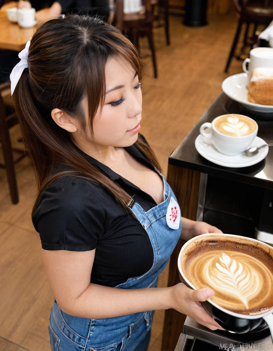 おっぱいデカすぎて胸元パツパツのカフェスタッフ画像1
