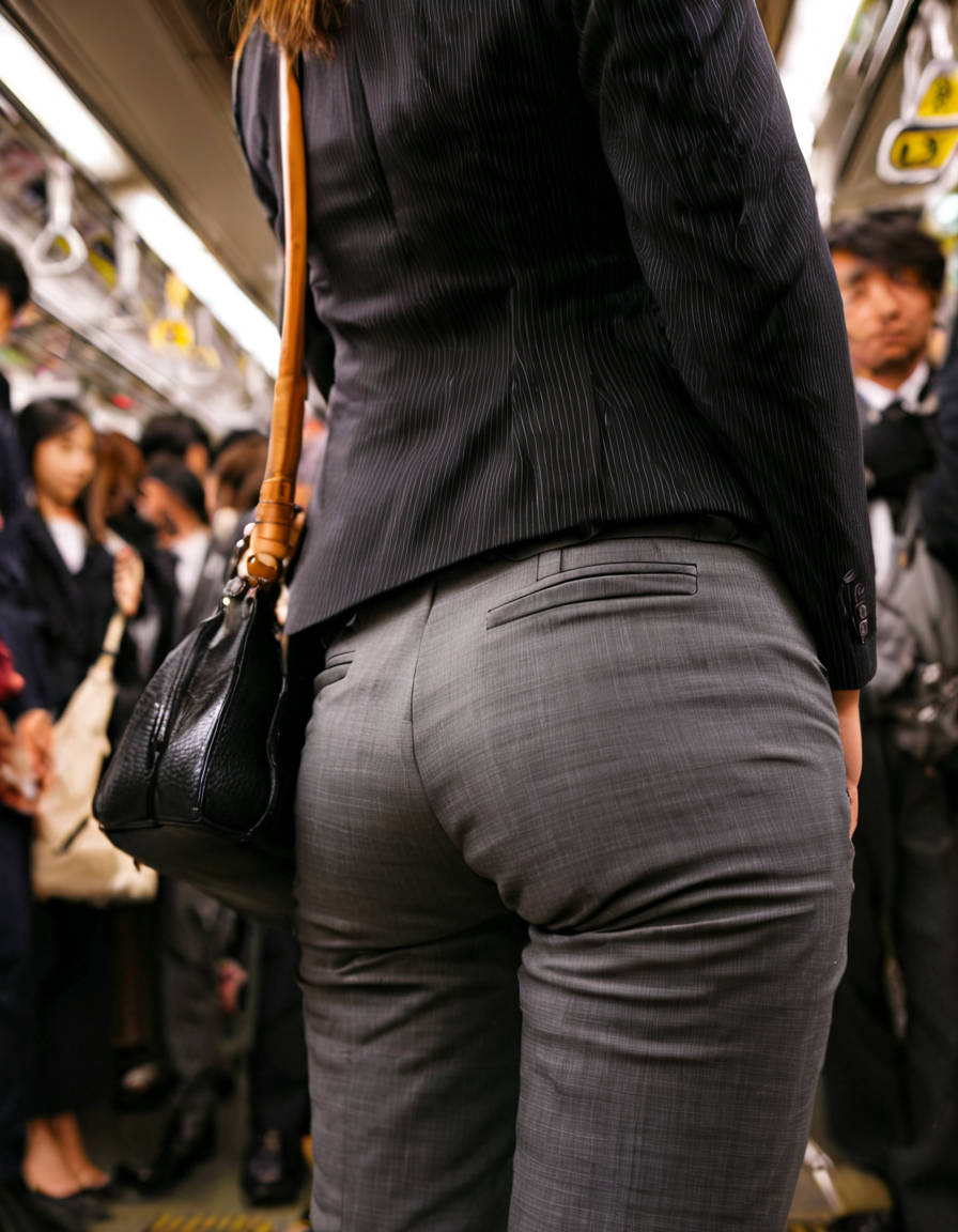 AI画像です。電車の中にいたデカ尻ピタパンOLのエロ桃尻街撮り画像10