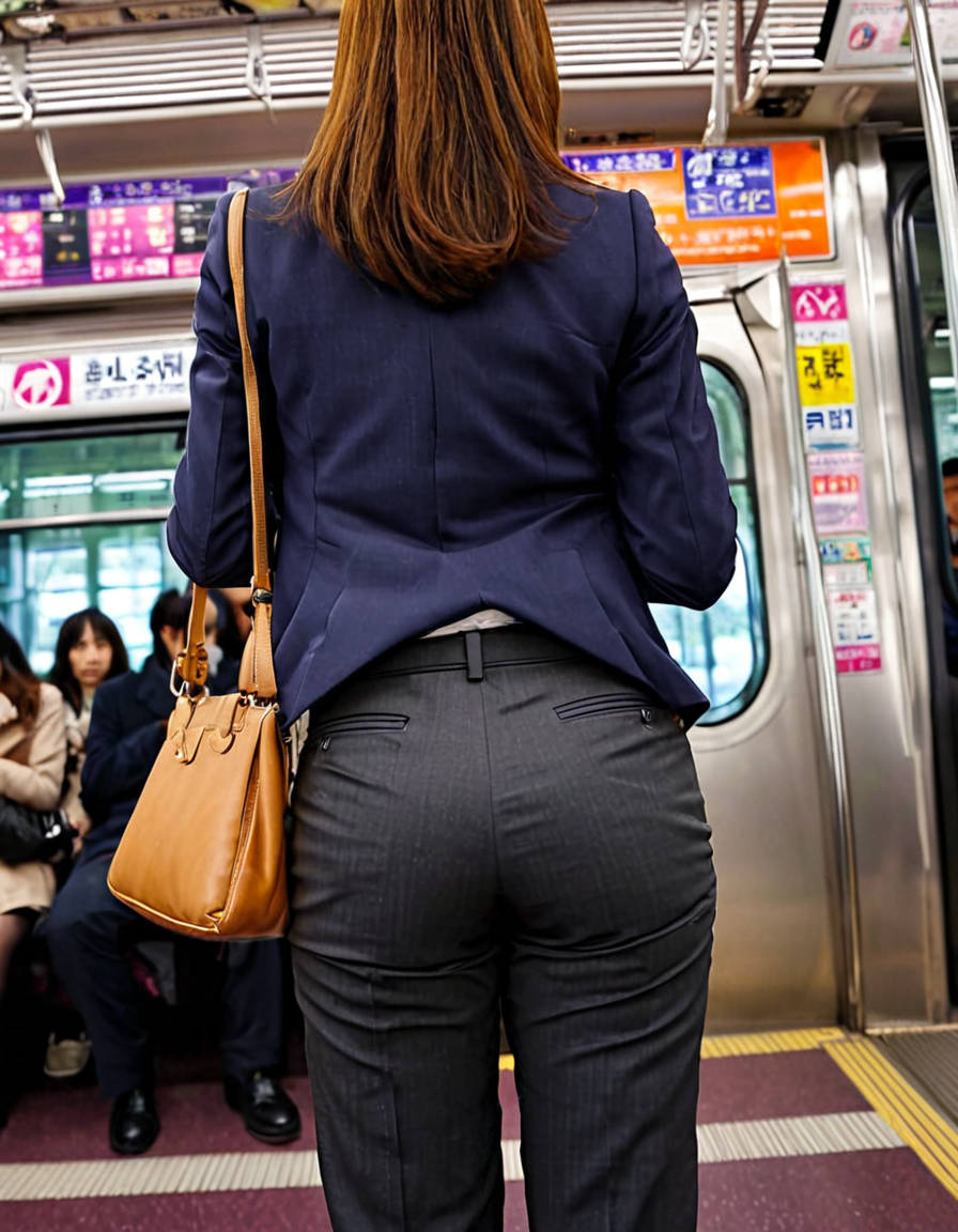 AI画像です。電車の中にいたデカ尻ピタパンOLのエロ桃尻街撮り画像4
