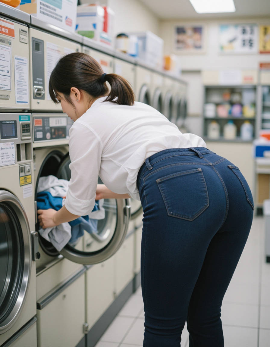 コインランドリーで見つけたデカ尻ピタパンお姉さんAI画像13